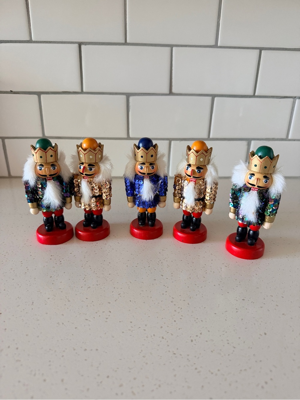 Festive Sequin Nutcracker Figurines - Set of 5 - Red Bases